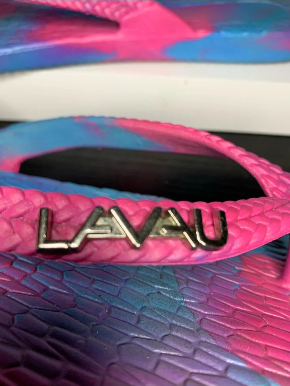 Women’s Pink and Blue Gradient Braided Strap Slide Sandals